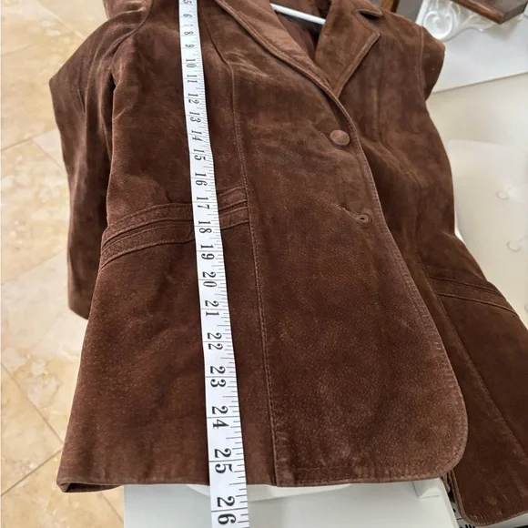 Brown Suede Women's Blazer Jacket - Classic Tailored Style - Picture 12 of 12